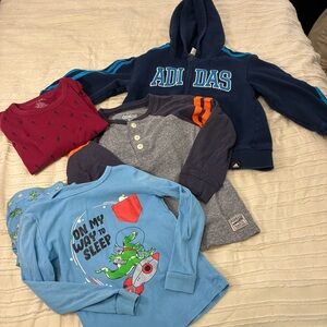 Bundle of boys clothing. Size 5T. Pajamas and 3 tops (including adidas). VGUC